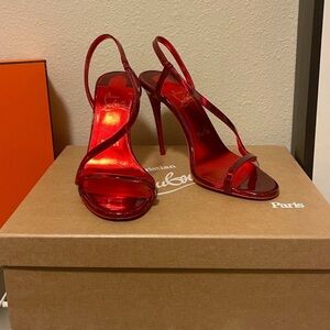 CHRISTIAN LOUBOUTIN Red Patent Leather Rosalie Slingback Sandals (size 37.5)